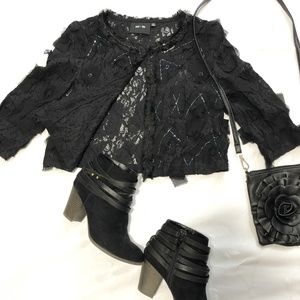 mi - tu black cropped lace jacket